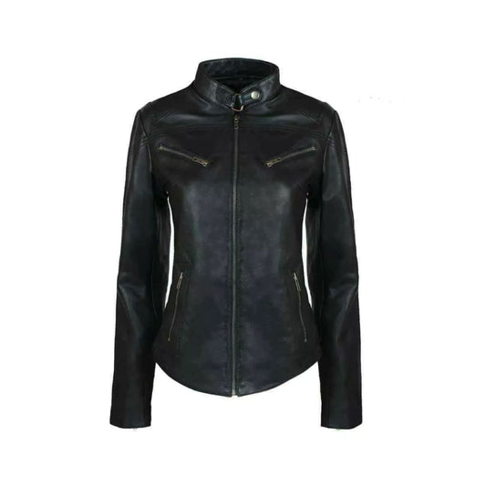 RIDIX Women's Real Leather Super-Soft Café Racer Motorcycle Fashion Biker Jacket Black