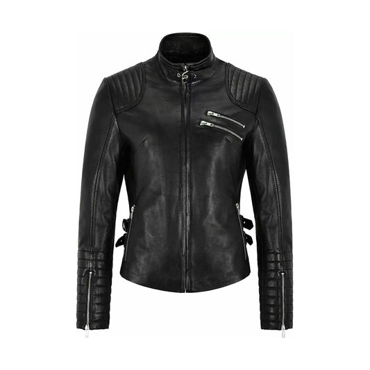 RIDIX Women Pure Genuine Lambskin Black Leather Jacket Motorcycle Biker Jacket AU-090