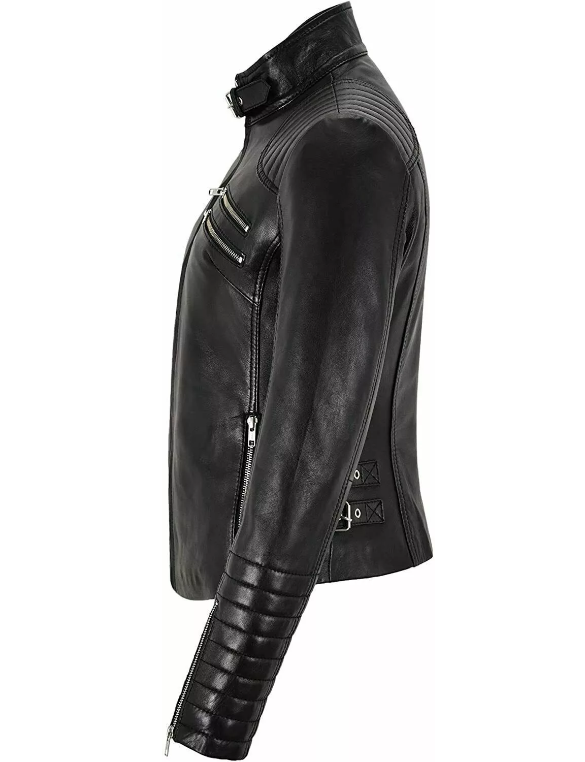 RIDIX Women Pure Genuine Lambskin Black Leather Jacket Motorcycle Biker Jacket AU-090