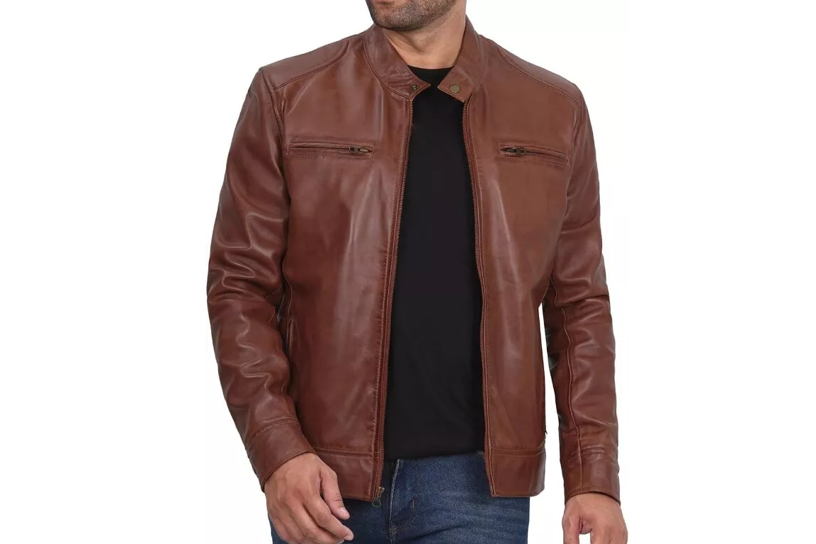 RIDIX Mens Leather Jacket - Cafe Racer Style Real Lambskin Leather Jacket Men