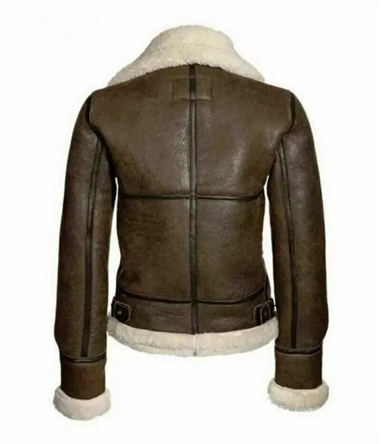 RIDIX Women Aviator RAF Bomber Fur Shearling Sheepskin Real Leather Jacket