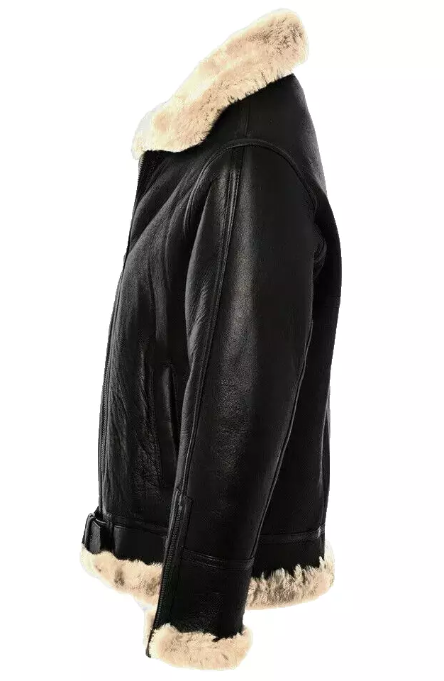 RIDIX Men's Black Leather Jacket Genuine Sheep Skin Aviator Fur B3 Bomber-All Size