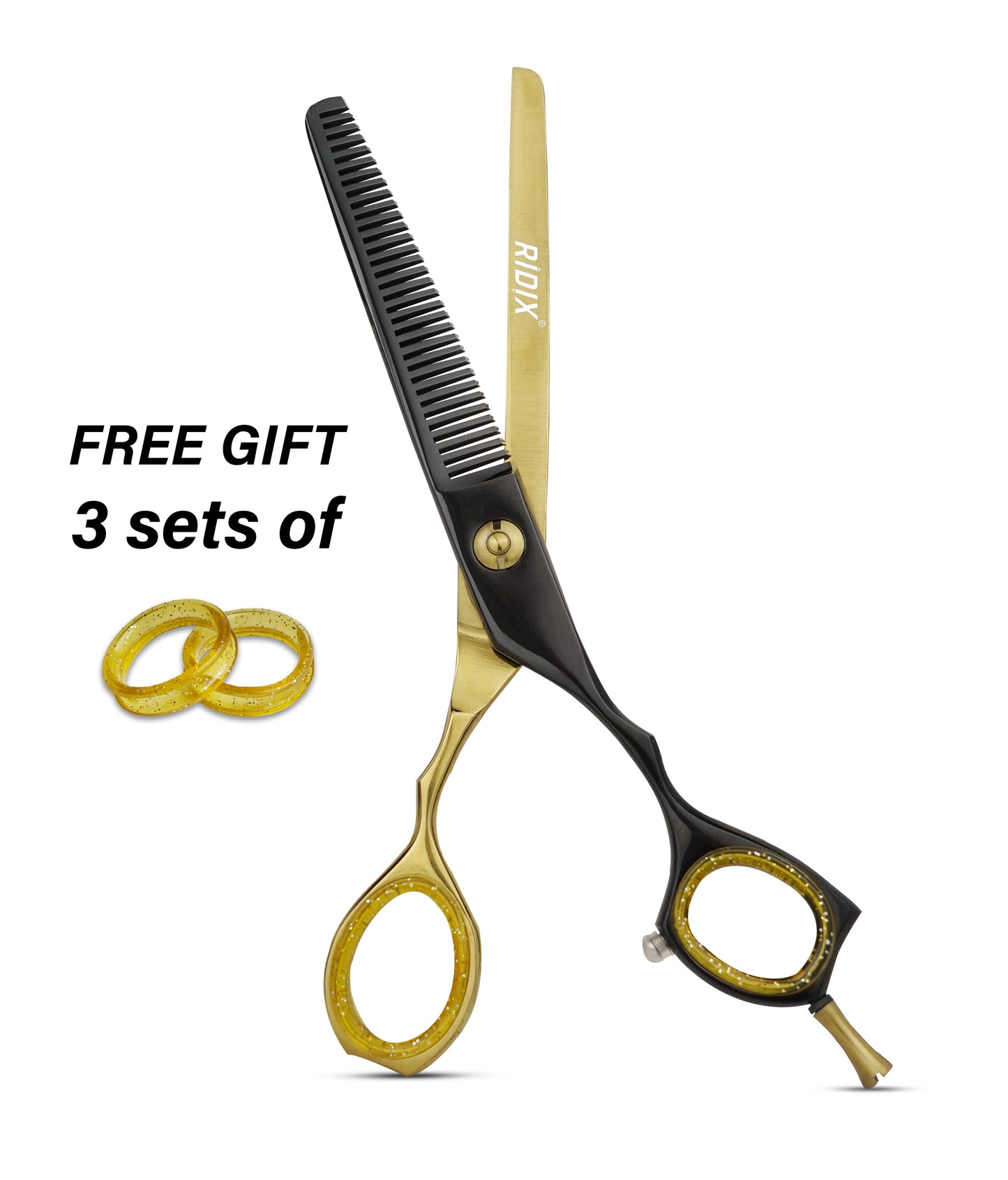 RIDIX ERGO RING Professional pair of barber & thinning black & golden colors hair scissors