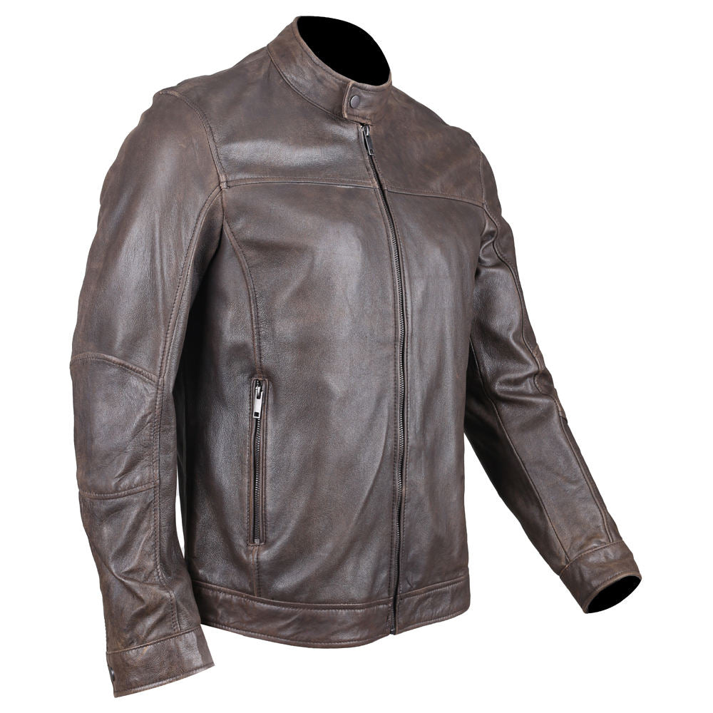 Men’s Classic Brown Cafe Racer Leather Jacket – Minimalist Motorcycle Style