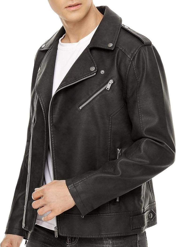 Men’s Classic Black Faux Leather Moto Biker Jacket