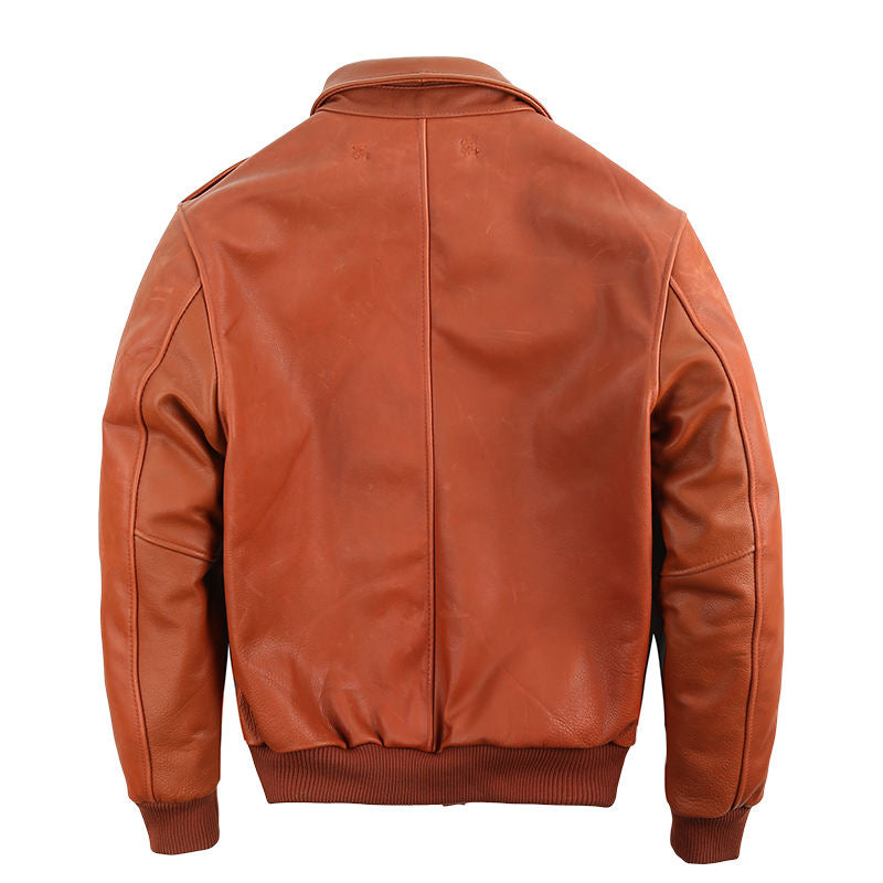 Men’s Classic Brown Leather Bomber Jacket – Aviator Style