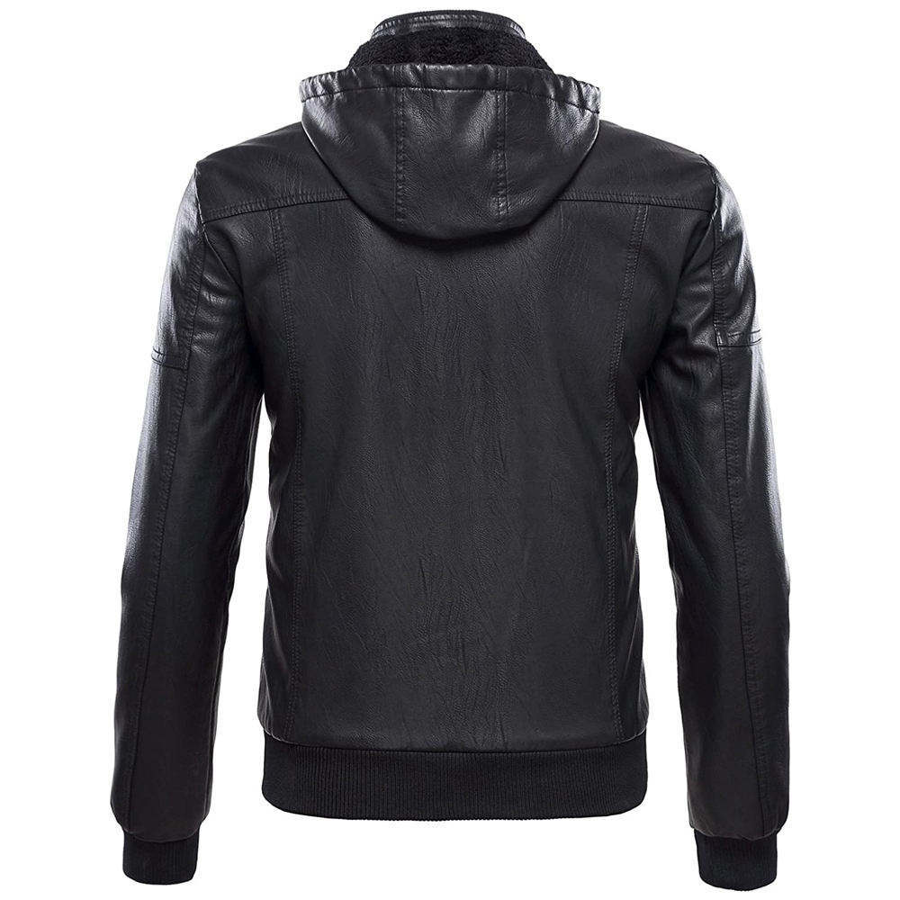 Men's Black Faux Leather Hoodie Jacket