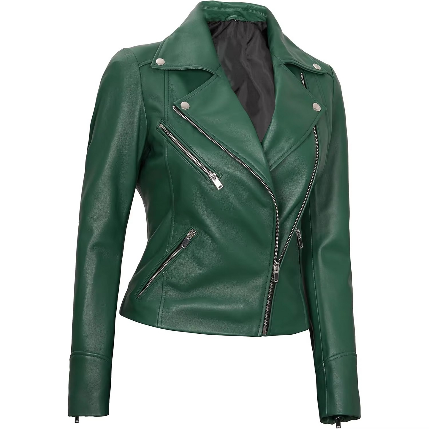 Women's Green Faux Leather Biker Jacket