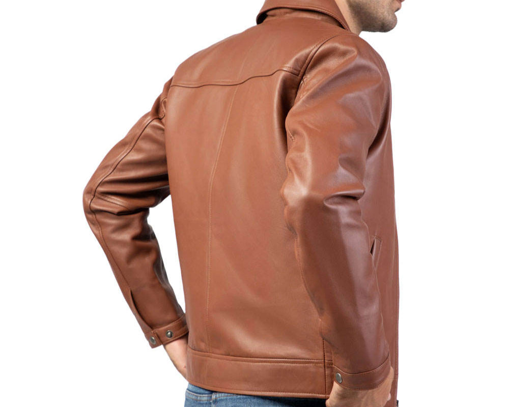 Classic Tan Leather Bomber Jacket