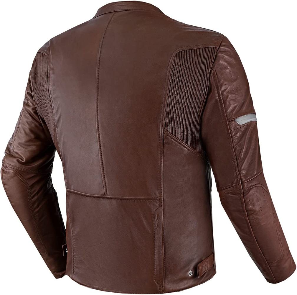 Brown Leather Motorcycle Jacket with Zipper Details