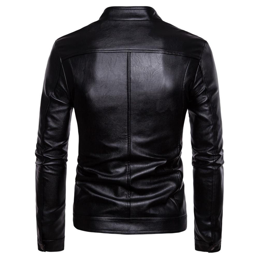 Men's Slim Fit Black Faux Leather Jacket – Street Style Biker Look