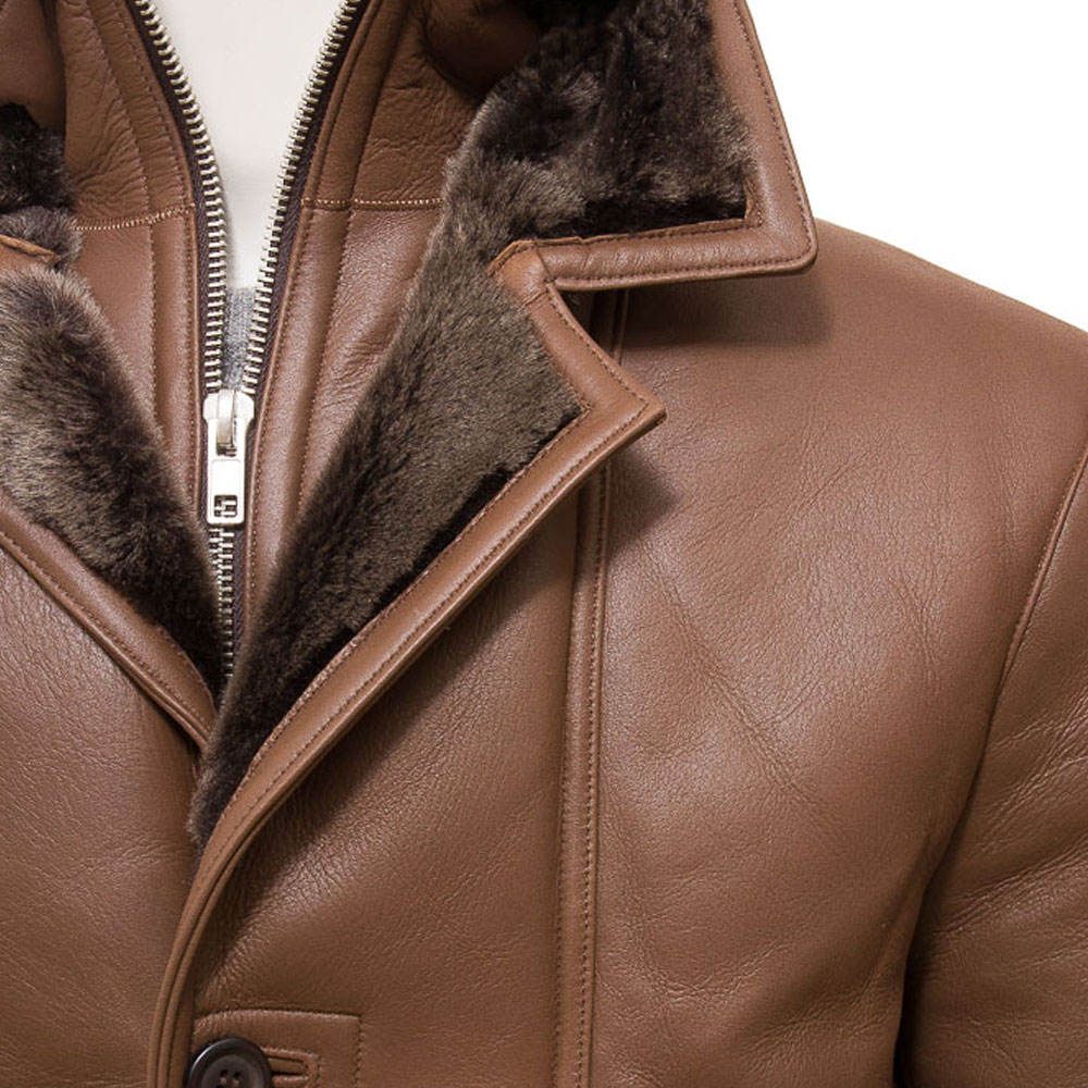 Men's Premium Brown Leather Overcoat – Classic & Cozy Winter Wear