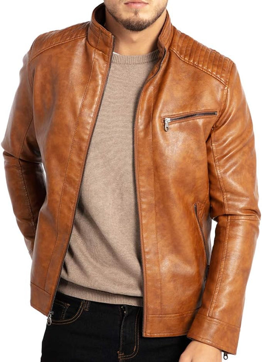 Men's Premium Light Brown Leather Jacket Stylish & Durable Street Wear