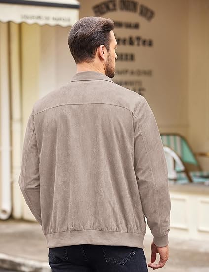 RIDIX Mens Suede Leather Beige Off White Bomber Jacket With Faux Fur Collar