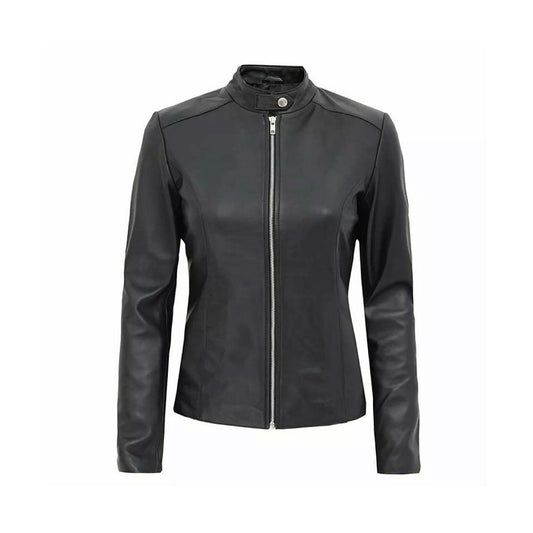 RIDIX New Women's Cafe Racer Moto Biker Distressed Black Real Leather Jacket