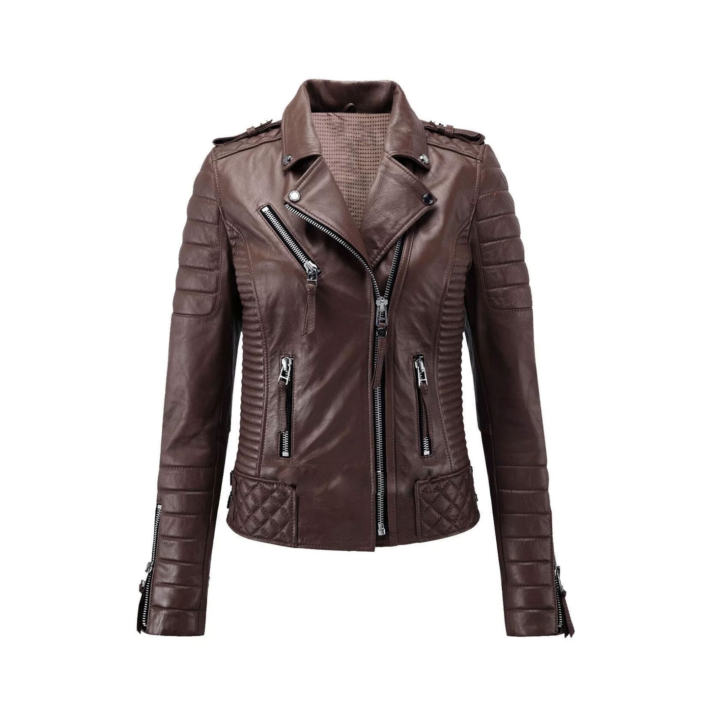 RIDIX Women's Brown Casual Leather Jacket 100% Genuine Lambskin Leather Jacket