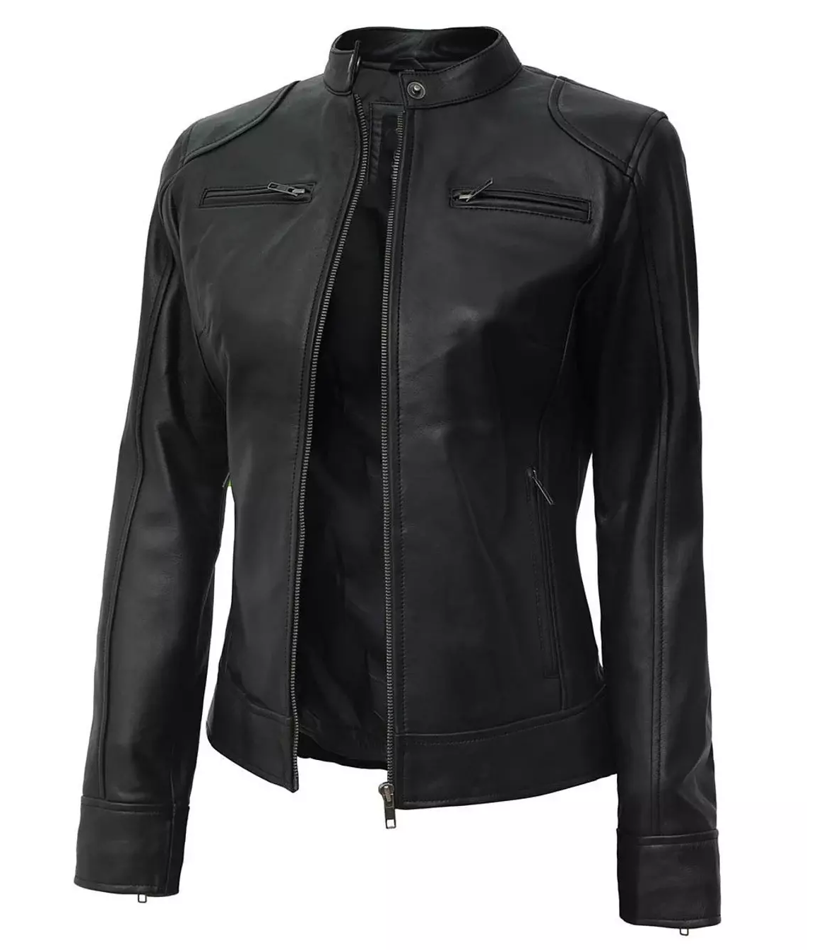 RIDIX Women Leather Jacket Black Biker Moto Pure Lambskin Leather Coat