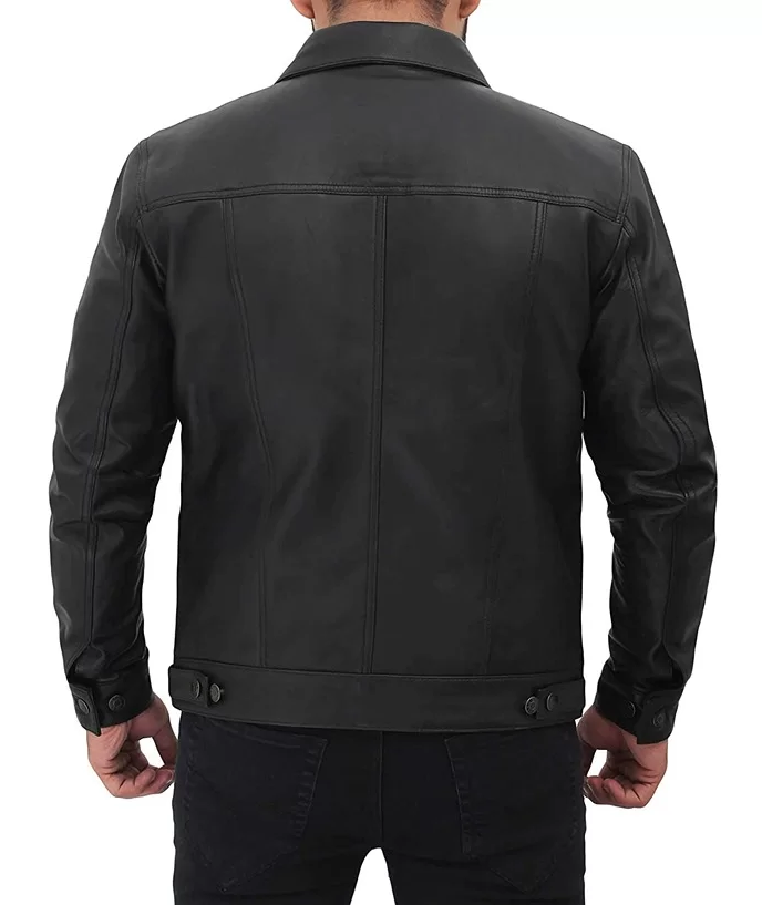 RIDIX Men Brown Distressed Leather Trucker Jacket, Leather Jacket