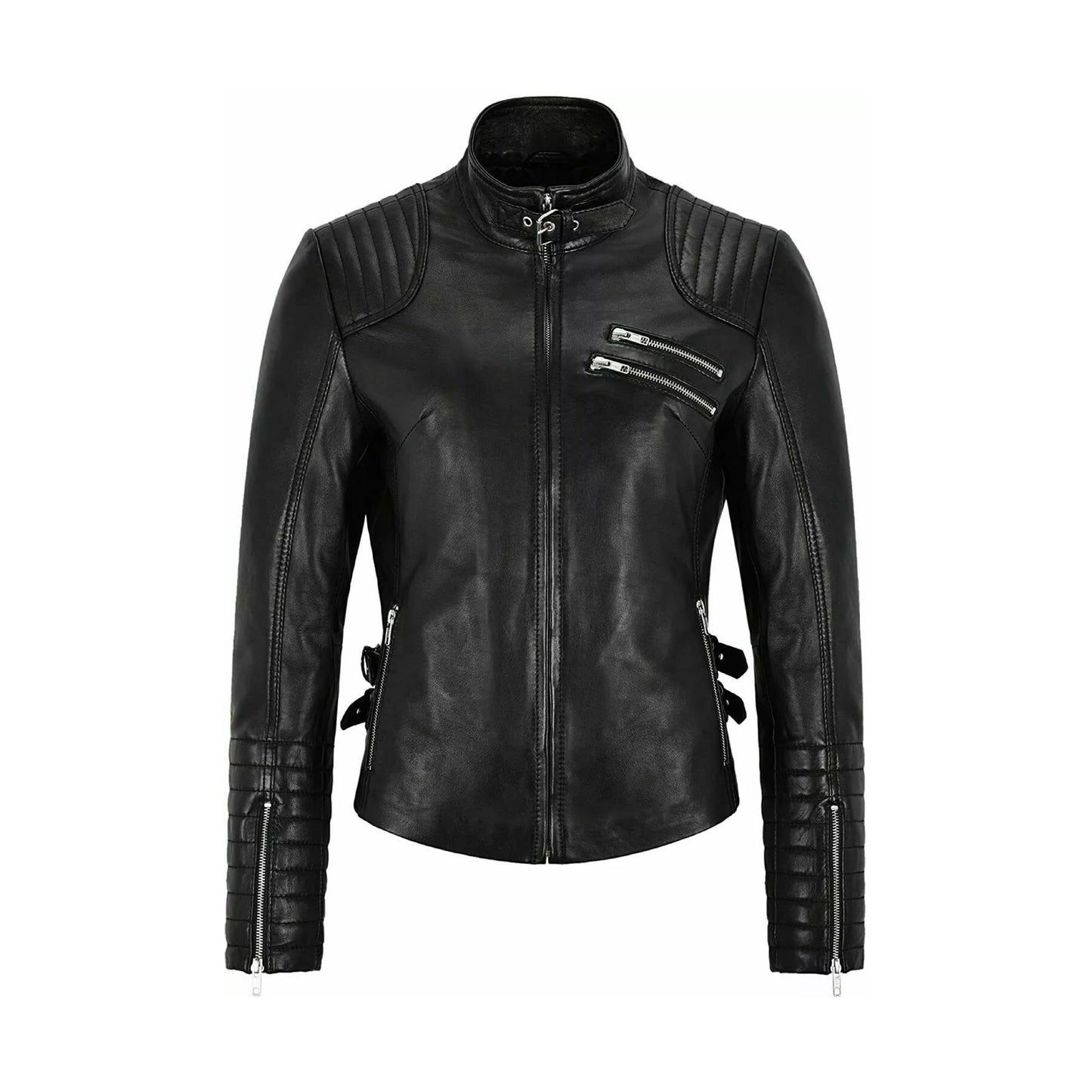 RIDIX Women Pure Genuine Lambskin Black Leather Jacket Motorcycle Biker Jacket AU-090