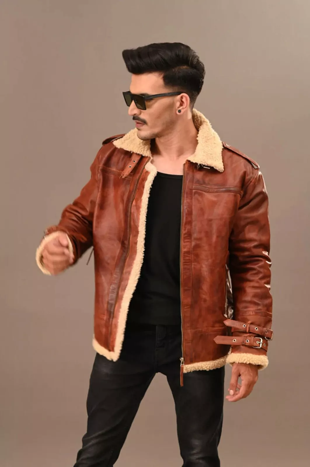 RIDIX MENS RAF B3 AVIATOR SHEEP SKIN LEATHER BOMBER WINTER FLYING PILOT JACKET COAT