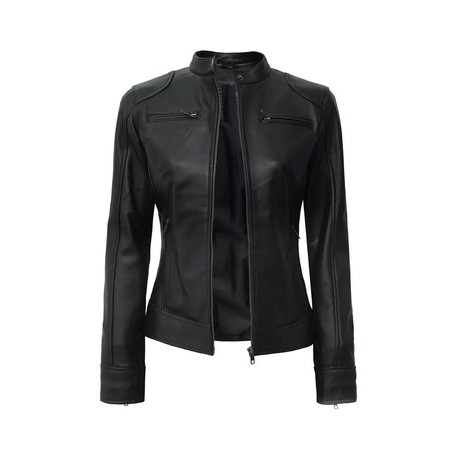 RIDIX Women Leather Jacket Black Biker Moto Pure Lambskin Leather Coat
