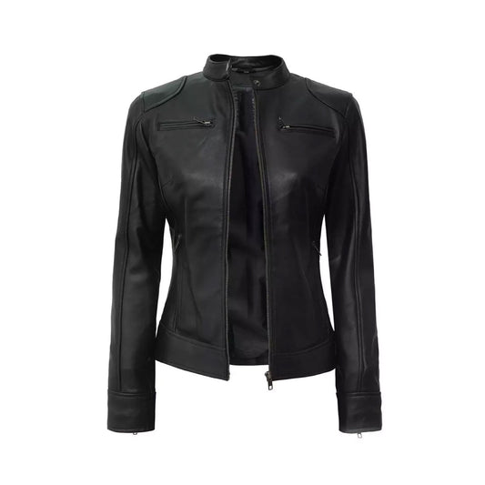 RIDIX Women Leather Jacket Black Biker Moto Pure Lambskin Leather Coat