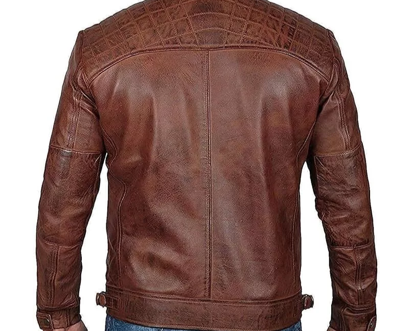 RIDIX Cafe Racer Biker Black Leather Jacket Mens Motorcycle Distressed Genuine LEATHER