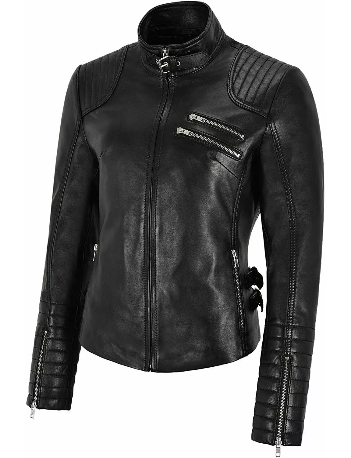 RIDIX Women Pure Genuine Lambskin Black Leather Jacket Motorcycle Biker Jacket AU-090