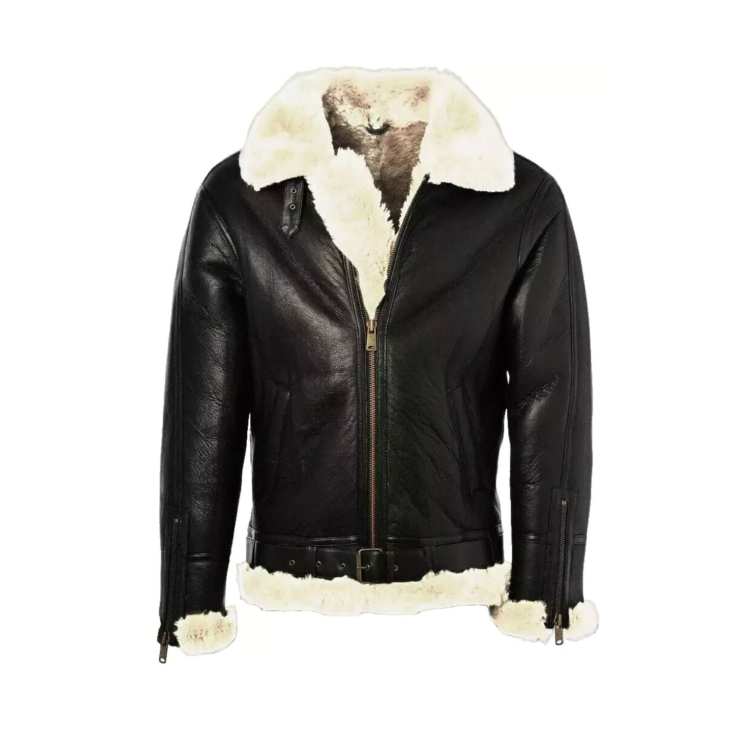 RIDIX Men's Black Leather Jacket Genuine Sheep Skin Aviator Fur B3 Bomber-All Size