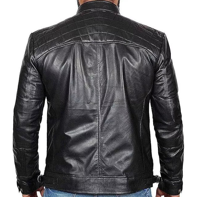RIDIX Cafe Racer Biker Black Leather Jacket Mens Motorcycle Distressed Genuine LEATHER