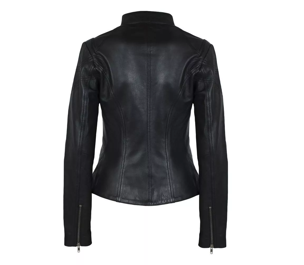 RIDIX Women's Real Leather Super-Soft Café Racer Motorcycle Fashion Biker Jacket Black