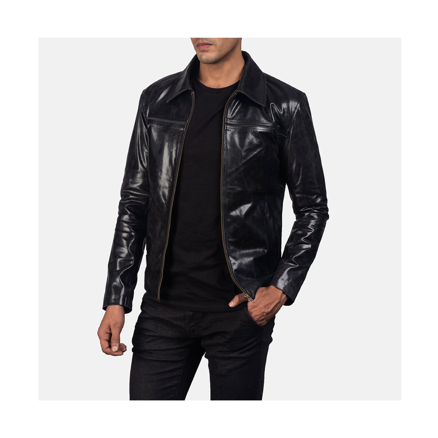 RIDIX Men's Leather Jacket Slim Fit Mystical Black Business Lapel Coat Casual Party