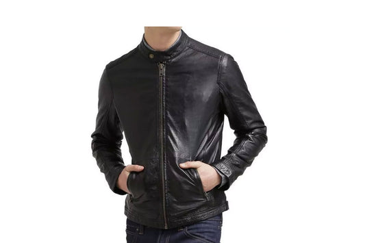 RIDIX Men’s Genuine Soft Lambskin Pure Black Leather Jacket Motorcycle Jacket RU-046