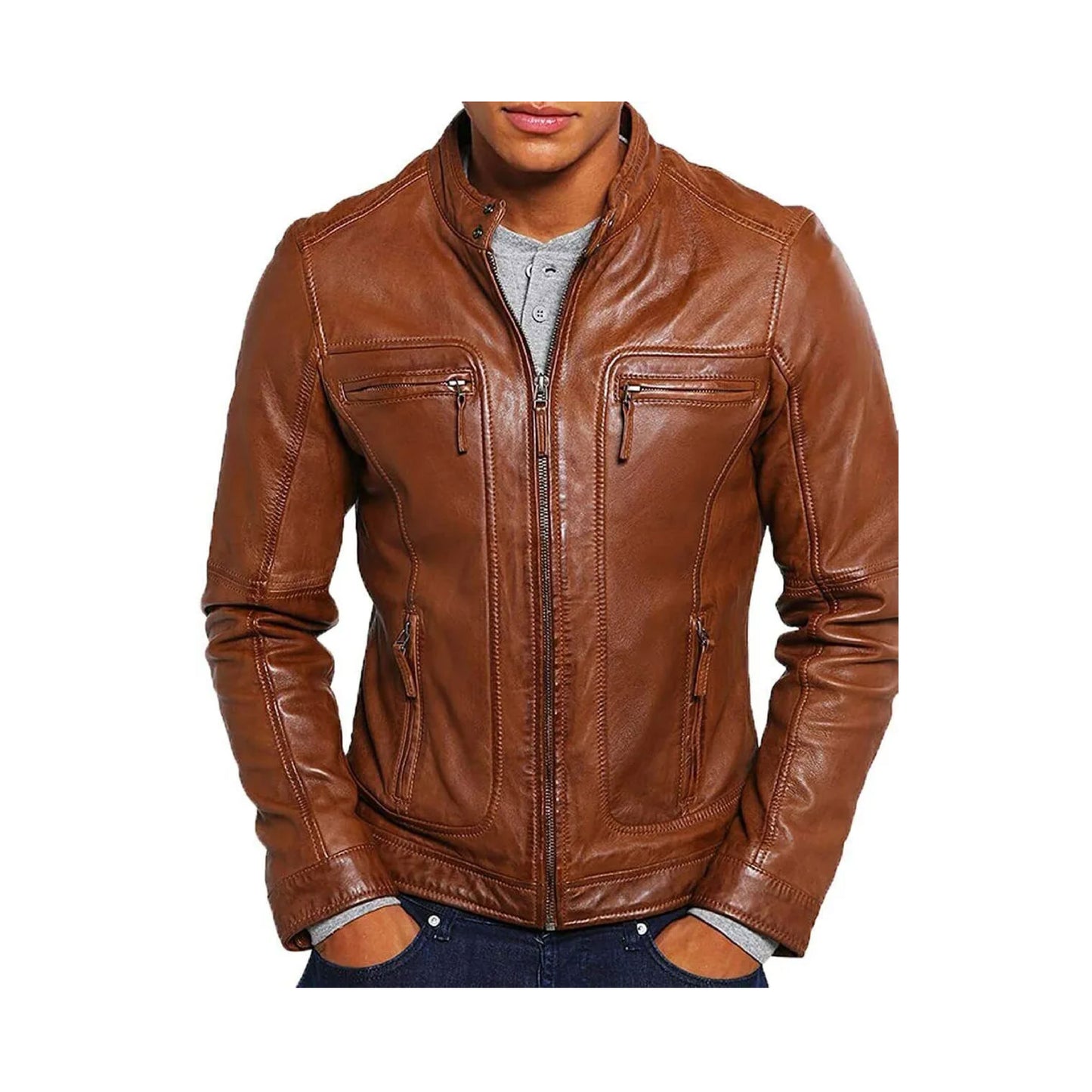 RIDIX Classic Men's Pure Lambskin Authentic Leather Jacket Biker Slim Coat Motorcycle