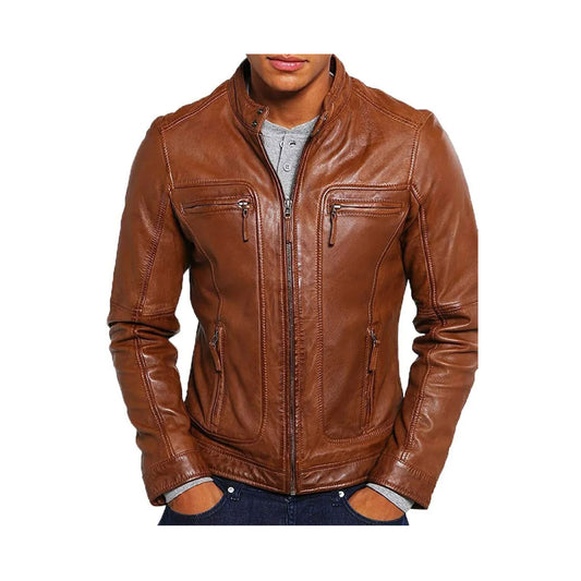 RIDIX Classic Men's Pure Lambskin Authentic Leather Jacket Biker Slim Coat Motorcycle