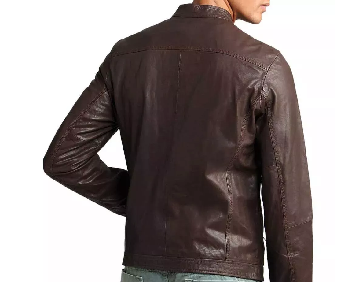 RIDIX Brown Casual Moto Biker Leather Jacket Soft Lambskin Pure Sheepskin Biker Jacket
