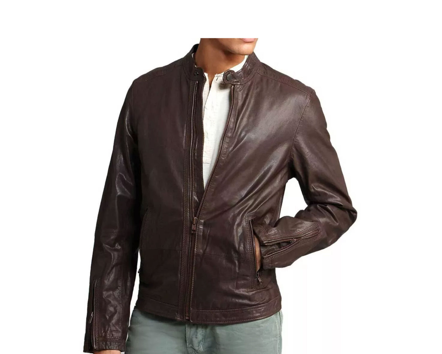 RIDIX Brown Casual Moto Biker Leather Jacket Soft Lambskin Pure Sheepskin Biker Jacket