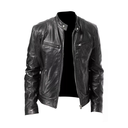 RIDIX Cafe Racer Men Biker Leather Jacket Black & Brown Soft Sheep Skin Leather