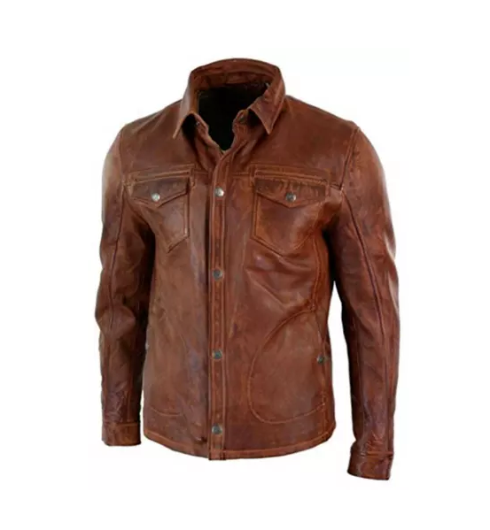 RIDIX New Men’s Shirt Jacket Burgundy Red Real Leather Soft Genuine Waxed Leather Shirt