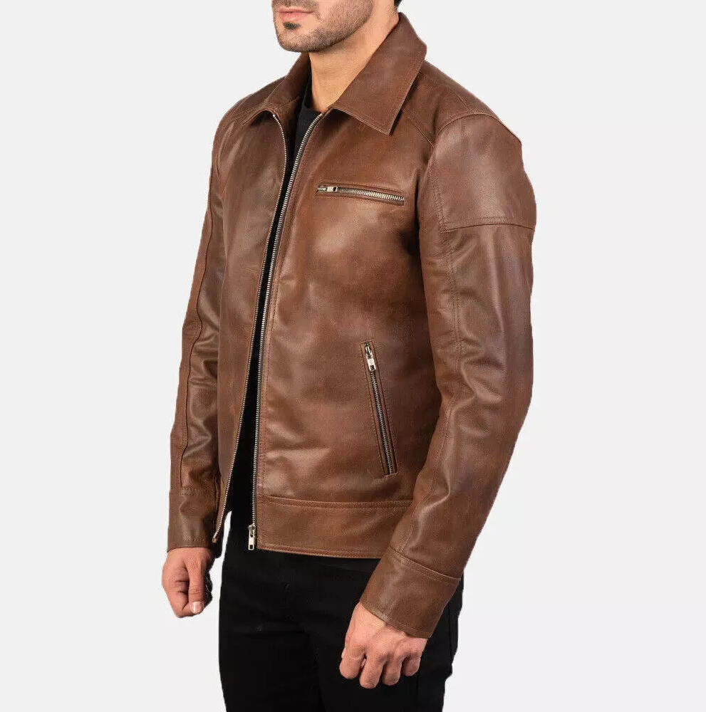 RIDIX Genuine handmade pure biker leather jacket for men's classic jacket in brown