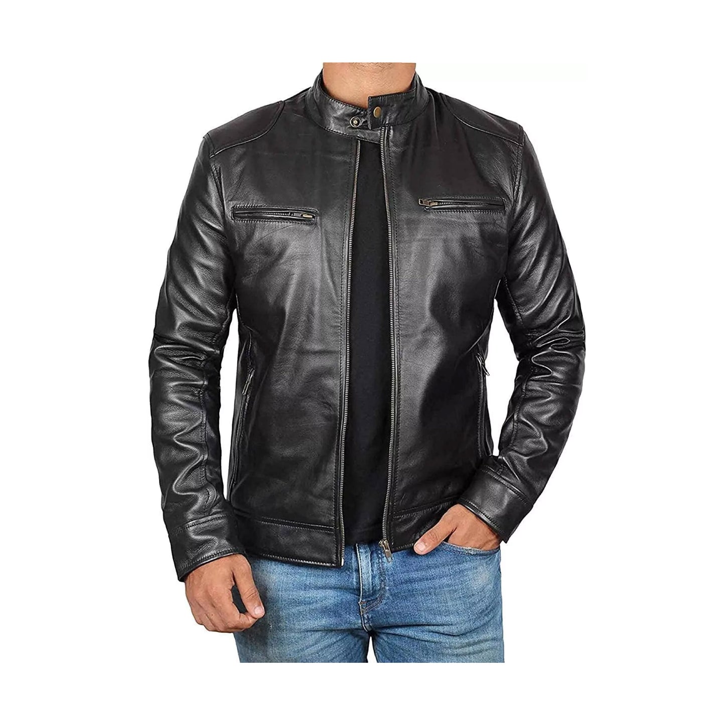 RIDIX Mens Leather Jacket - Cafe Racer Style Real Lambskin Leather Jacket Men