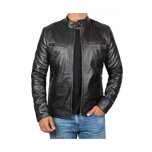 RIDIX Mens Leather Jacket - Cafe Racer Style Real Lambskin Leather Jacket Men