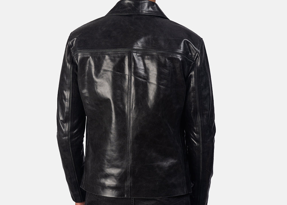 RIDIX Men's Leather Jacket Slim Fit Mystical Black Business Lapel Coat Casual Party