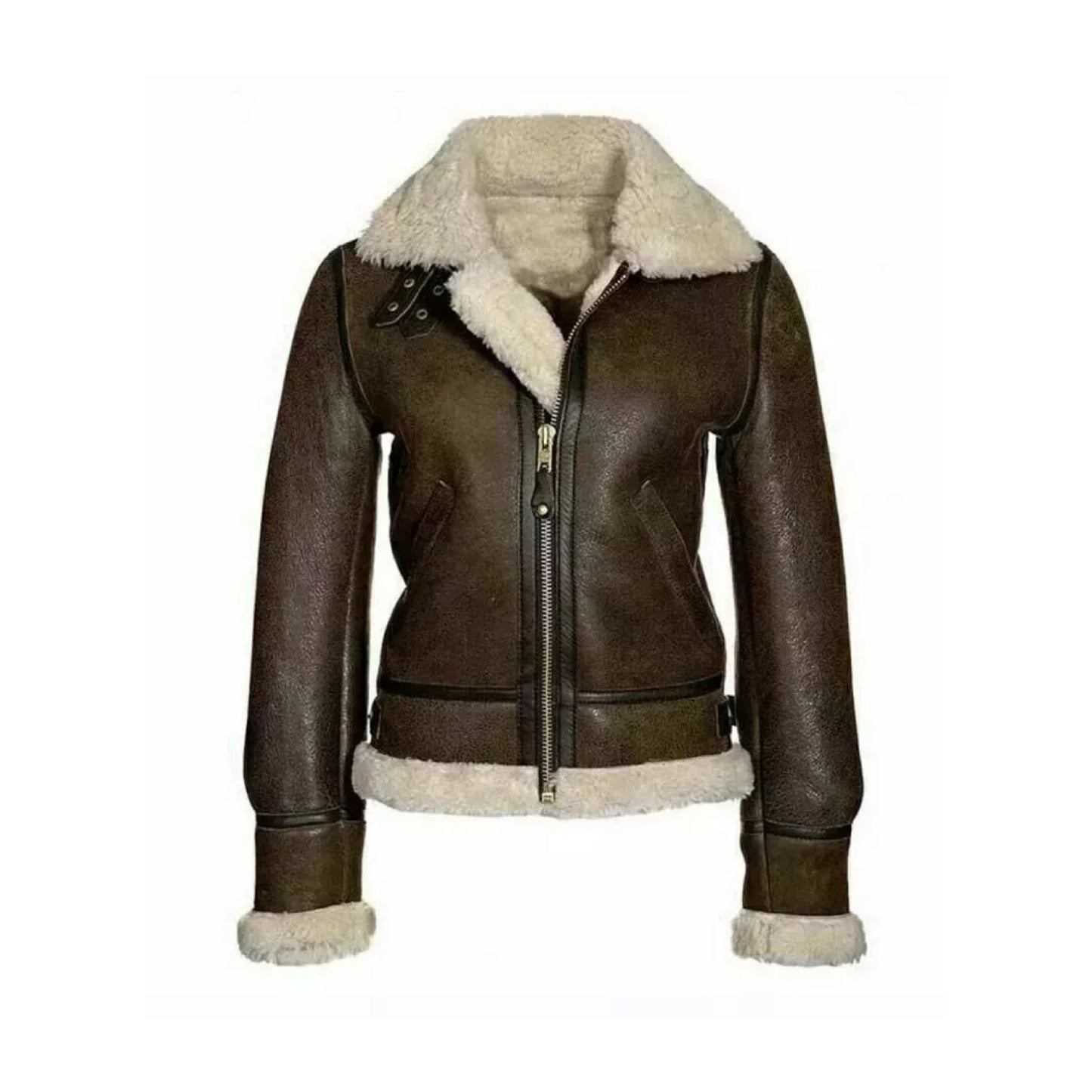 RIDIX Women Aviator RAF Bomber Fur Shearling Sheepskin Real Leather Jacket