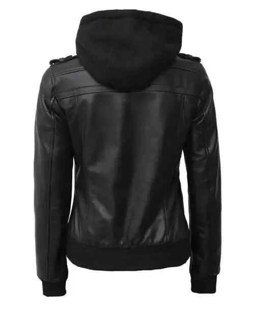 RIDIX Women's Biker Bomber Rub Off Brown Removable Hooded Sheepskin Leather Jacket