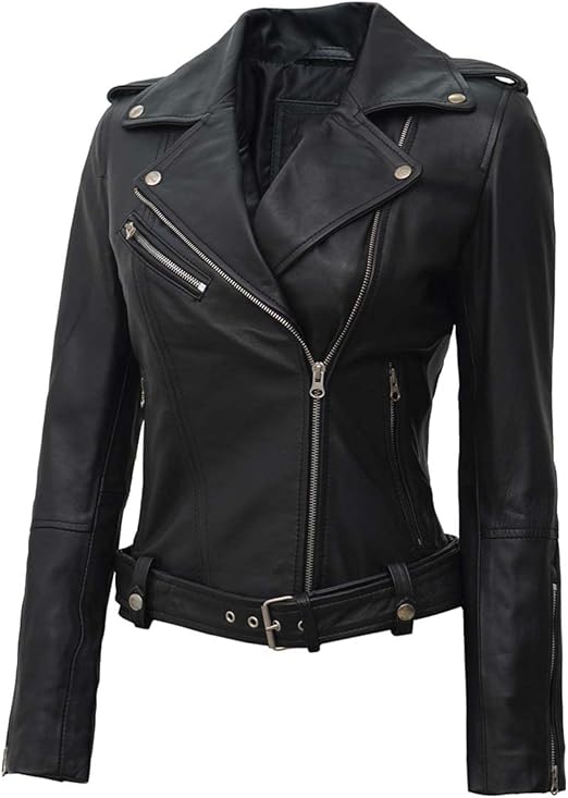RIDIX Women's Black Jacket Soft Unique Slim Fit Biker Style Moto Real Leather Jacket
