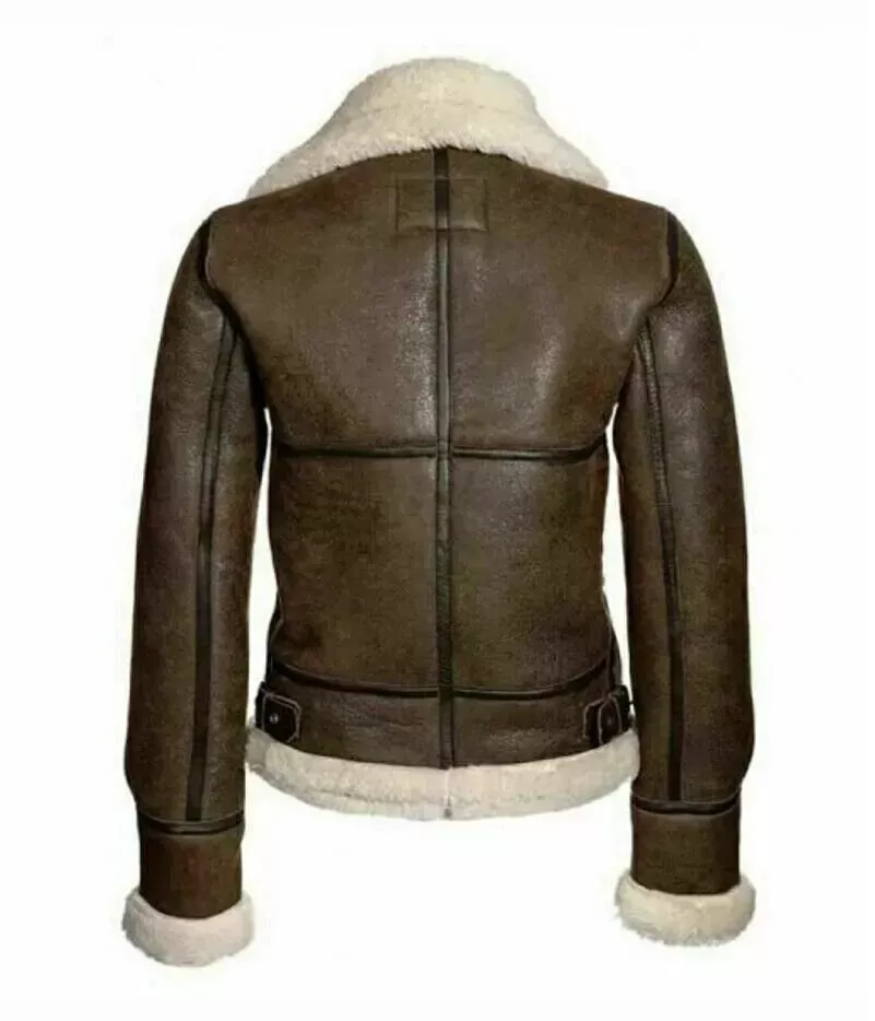 RIDIX Women Aviator RAF Bomber Fur Shearling Sheepskin Real Leather Jacket