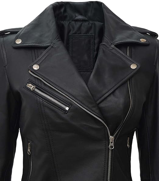 RIDIX Women's Black Jacket Soft Unique Slim Fit Biker Style Moto Real Leather Jacket