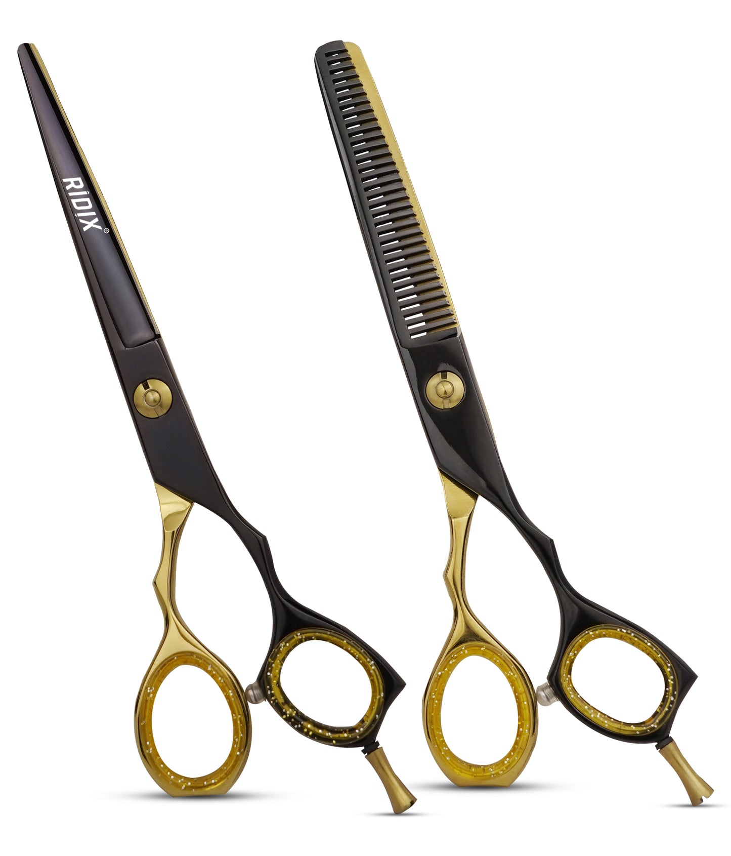 RIDIX ERGO RING Professional pair of barber & thinning black & golden colors hair scissors