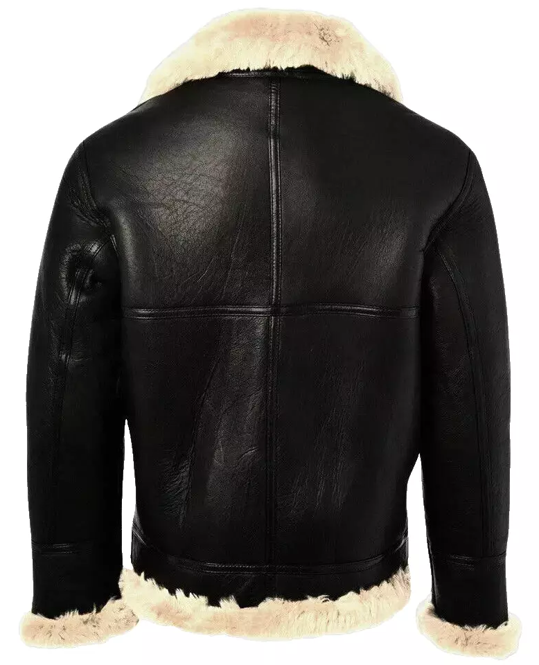 RIDIX Men's Black Leather Jacket Genuine Sheep Skin Aviator Fur B3 Bomber-All Size